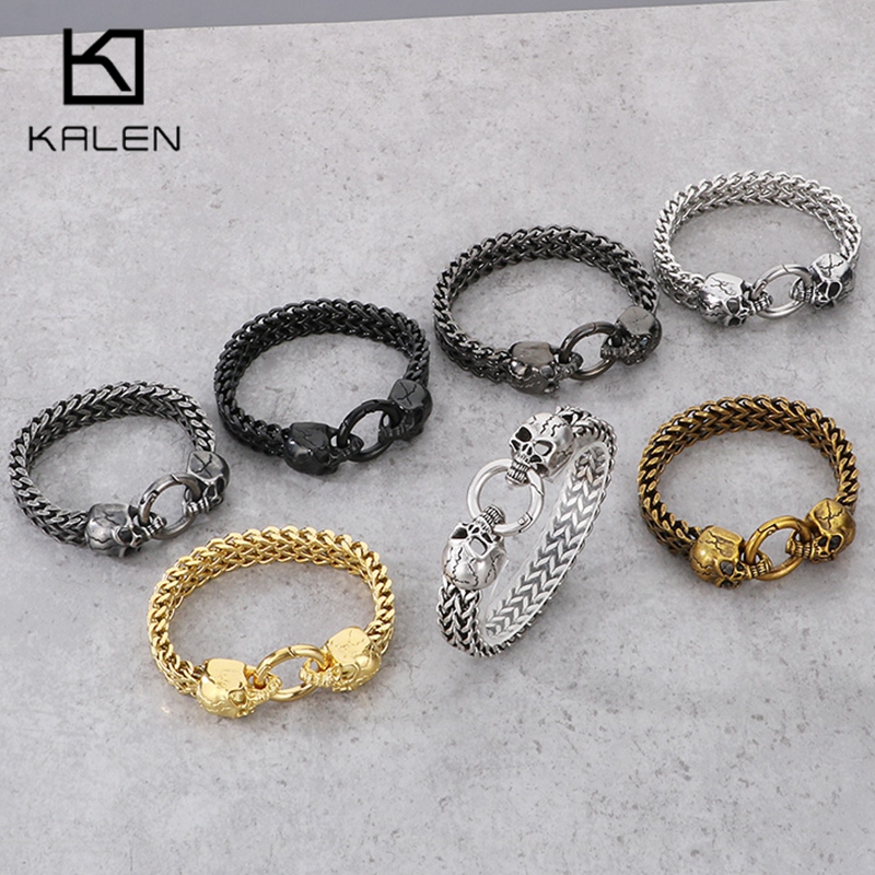 Men Accessories Ring And Bracelet - KALEN Punk bransoletka z czaszką ze