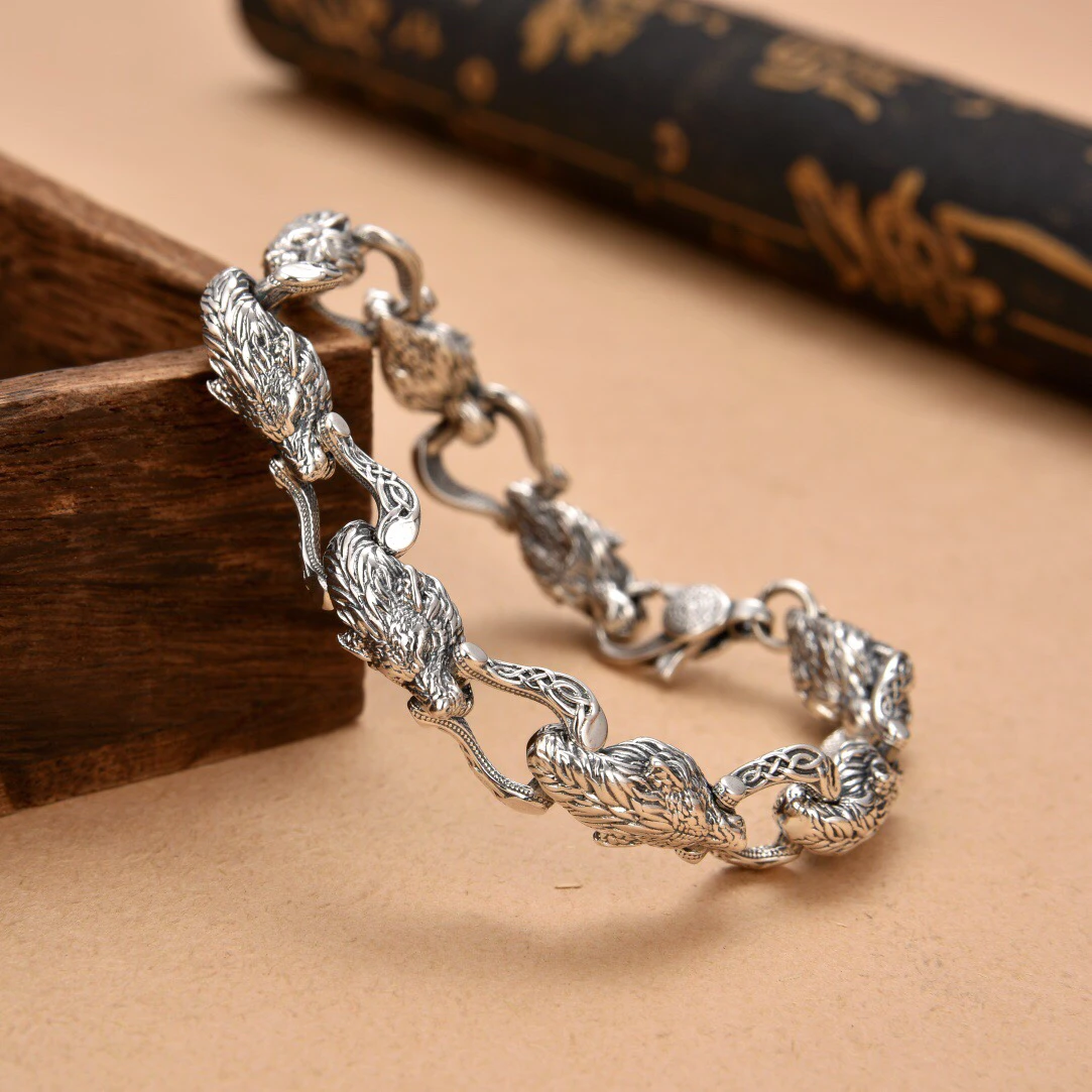 Men Accessories Ring And Bracelet - Nowa bransoletka z głową wilka, łącząca