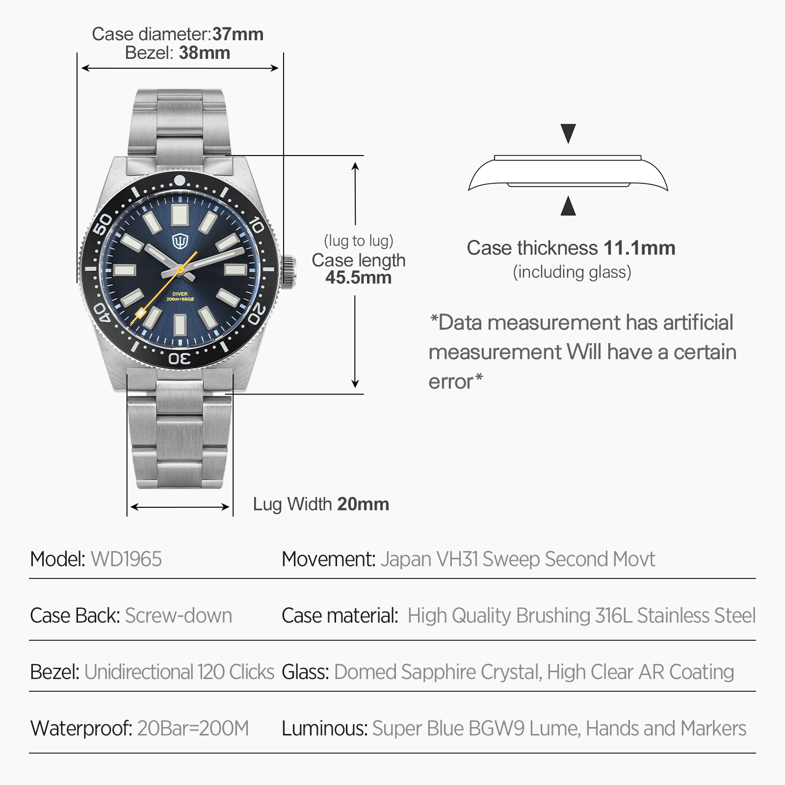 Watchdives 37mm WD1965 V2 Męsk – Men Accessories For Wrist recenzja i cena