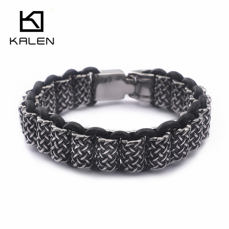 KALEN Vintage czarne skórzane  – Men Accessories Ring And Bracelet recenzja i cena