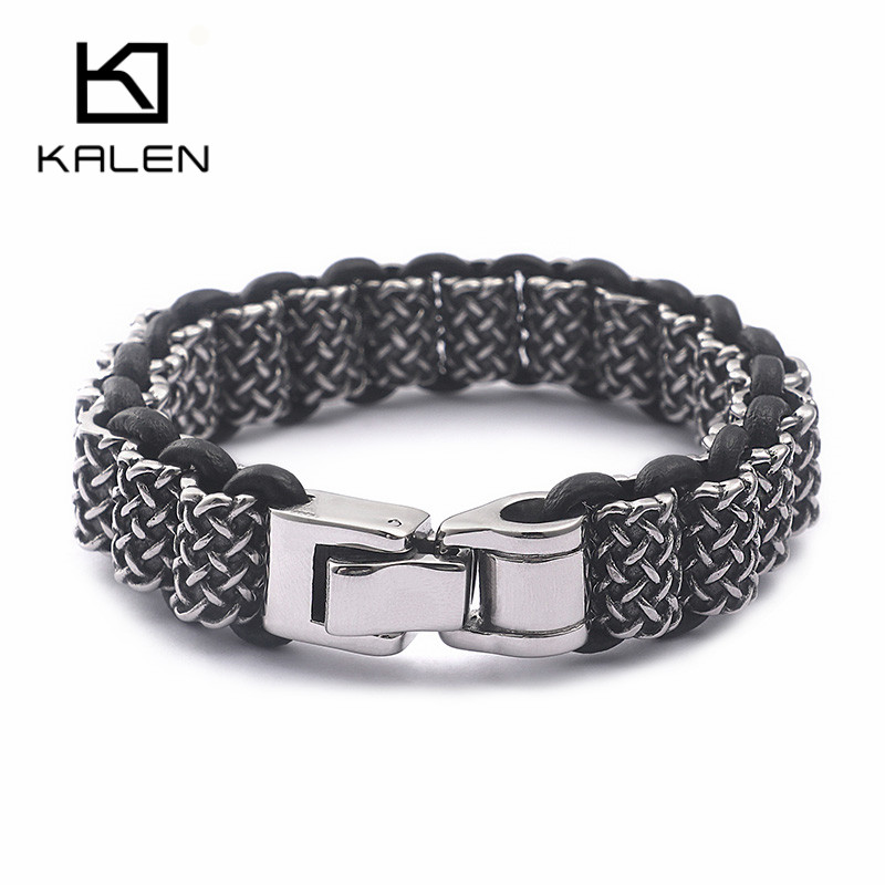 KALEN Vintage czarne skórzane  – Men Accessories Ring And Bracelet recenzja i cena