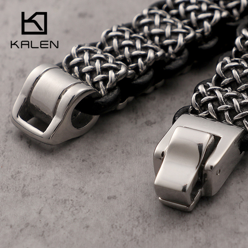 KALEN Vintage czarne skórzane  – Men Accessories Ring And Bracelet recenzja i cena