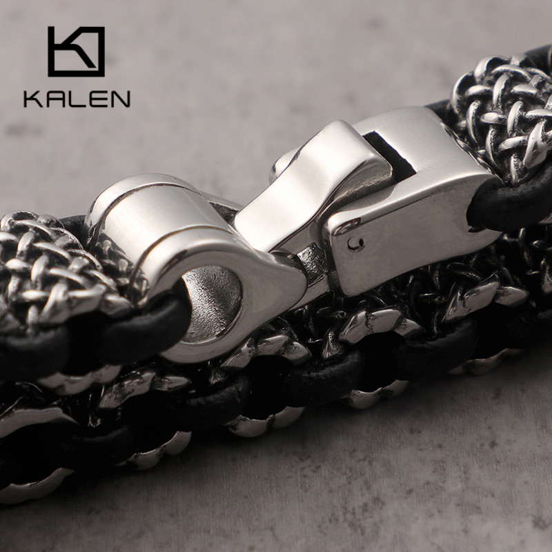 KALEN Vintage czarne skórzane  – Men Accessories Ring And Bracelet recenzja i cena
